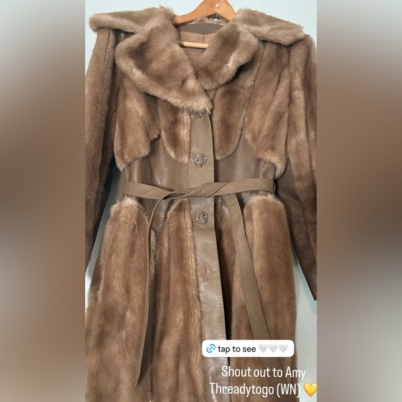 1960s Vintage Accentuated Waist Belted Leather + Fur Coat - Picture 2 of 3